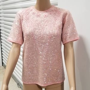 Pink wool vintage sequin sweater, s